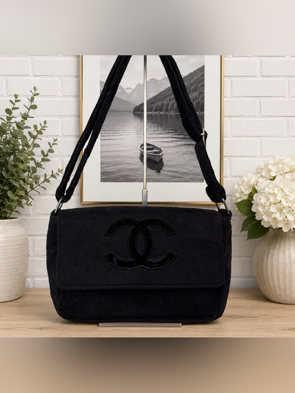 CHANEL Black Beauté Précision Plush Shoulder Bag Makeup Gift Collectible GWP NIP